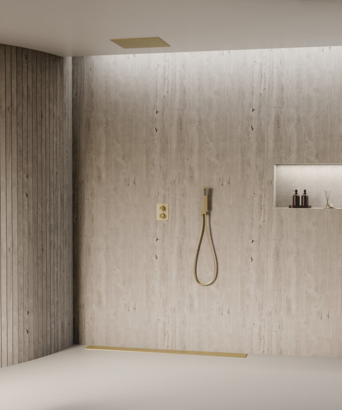 Ceiling-Concealed Thermostatic Shower System - Brushed Gold