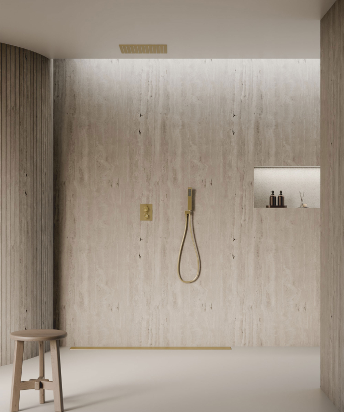 Ceiling-Concealed Thermostatic Shower System - Brushed Gold