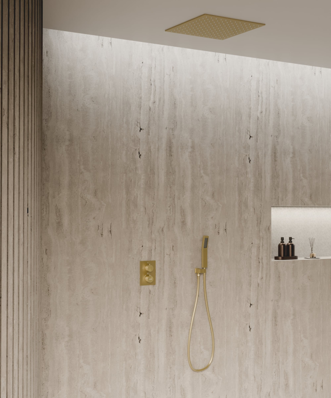 Ceiling-Concealed Thermostatic Shower System - Brushed Gold