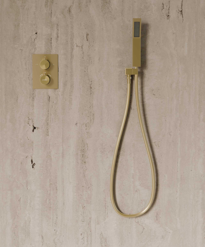 Ceiling-Concealed Thermostatic Shower System - Brushed Gold