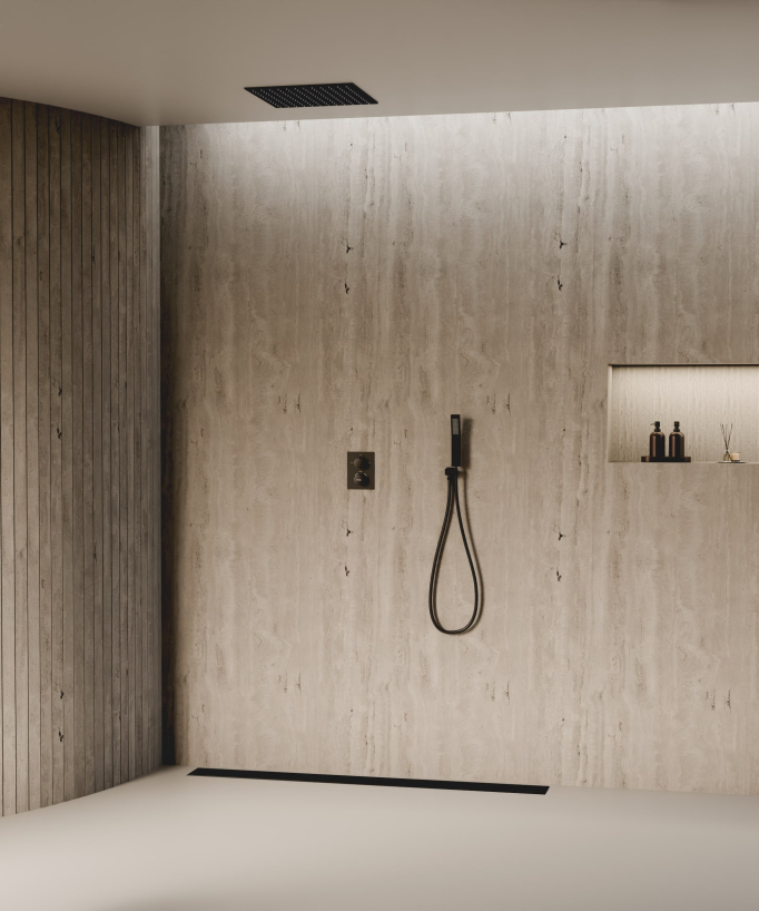 Ceiling-Concealed Thermostatic Shower System - Black