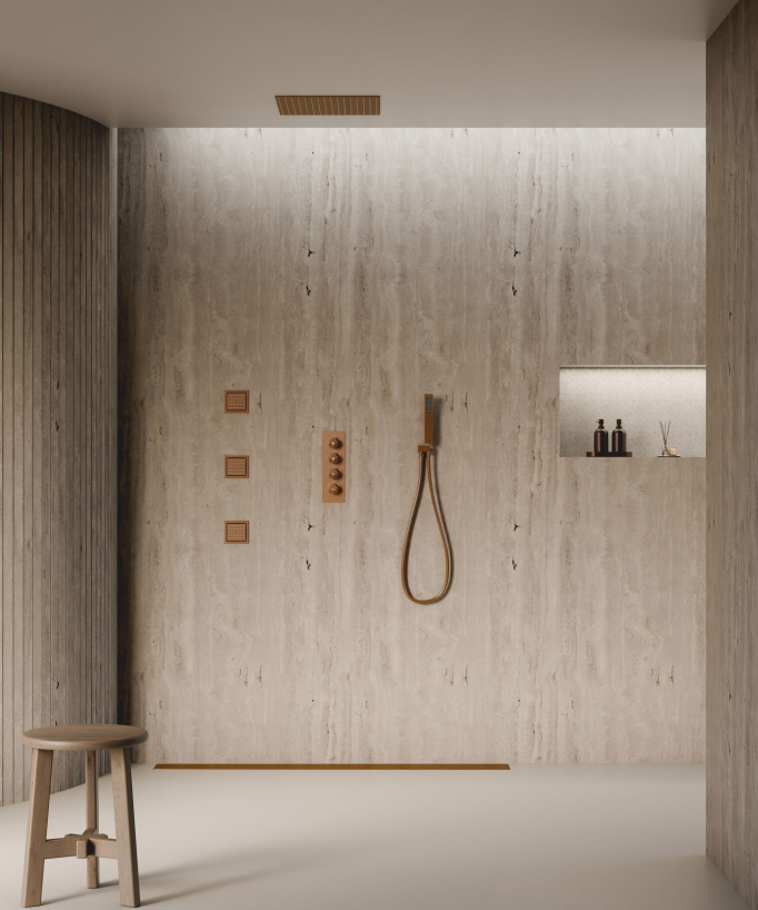 500 mm Thermostatic Ceiling-Concealed Shower Sky with 3 Body Jets - Brushed Rose Gold - Sirius