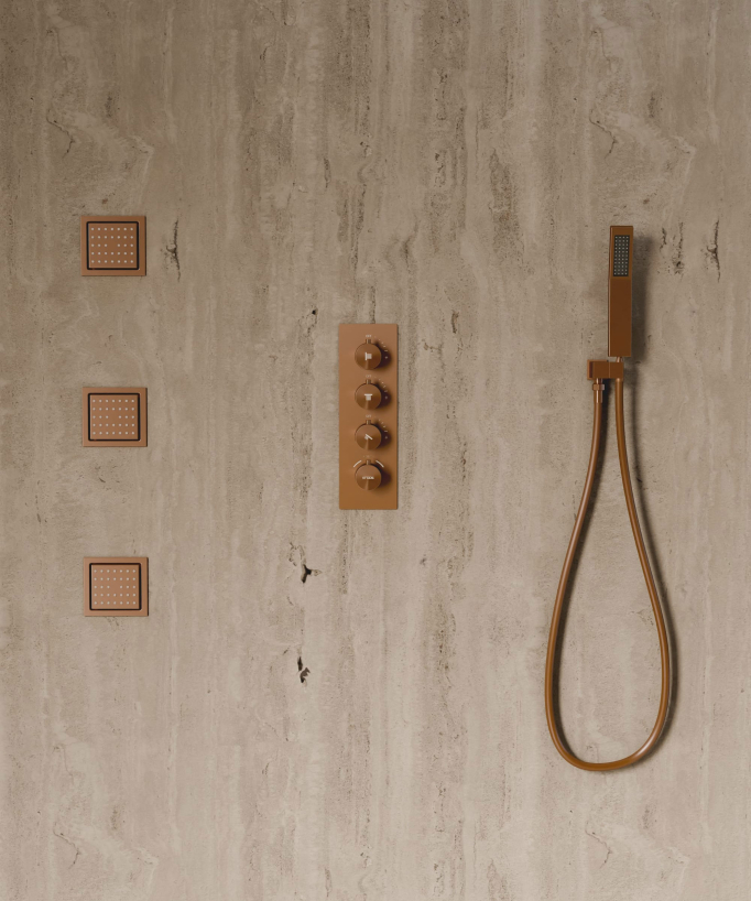 500 mm Thermostatic Ceiling-Concealed Shower Sky with 3 Body Jets - Brushed Rose Gold - Sirius