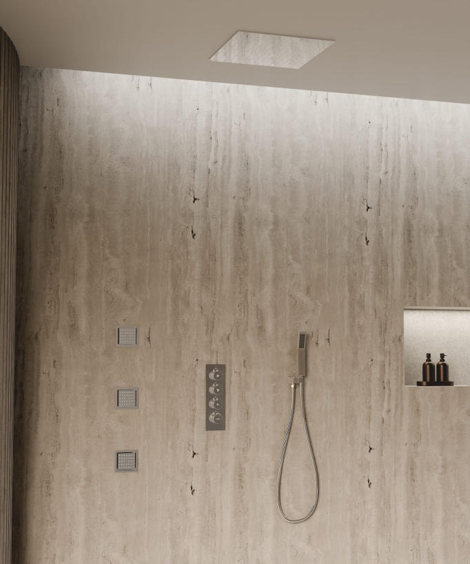 500 mm Thermostatic Ceiling-Concealed Shower Sky with 3 Body Jets - Chrome - Sirius