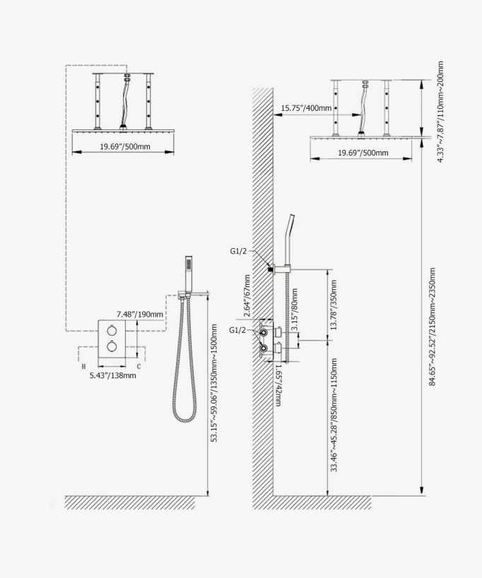 Ceiling Mounted Concealed Thermostatic Shower System Rose Gold - Sirius
