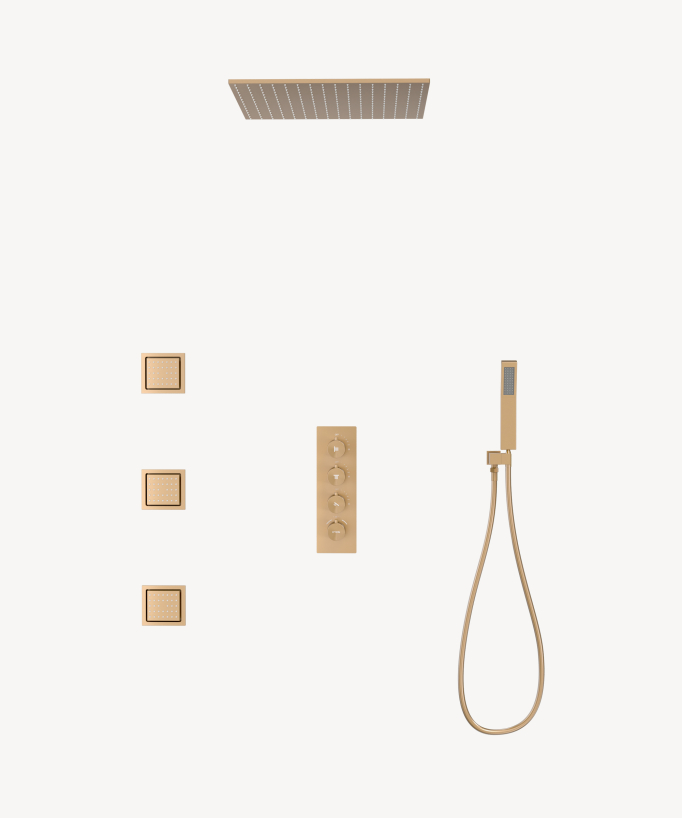Ceiling Mounted Thermostatic Shower System 500 mm with 3 Body Jets Rose Gold - Sirius