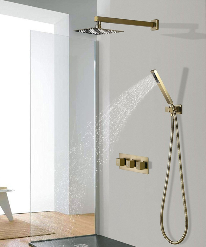 Sirius Concealed Mixer Shower with 3 Handles - Brushed Gold