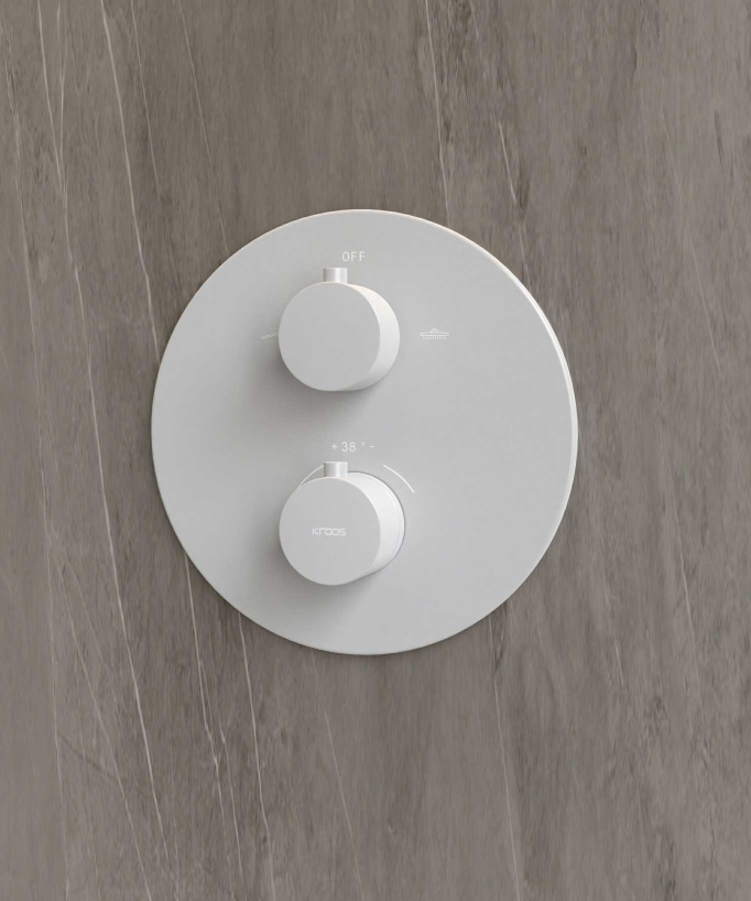Thermostatic Concealed Shower Column with Anti-Limescale Rain Head - White - Corbeau