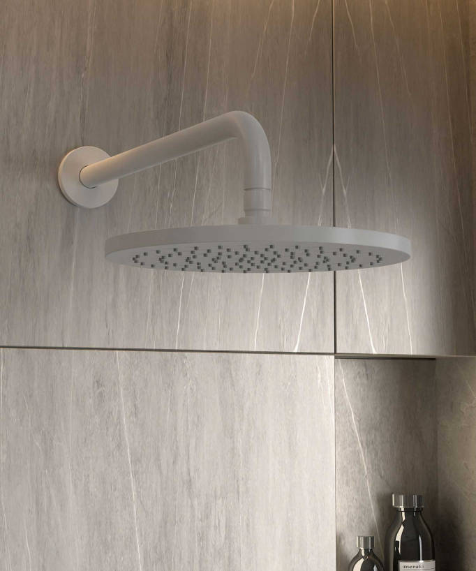 Thermostatic Concealed Shower Column with Anti-Limescale Rain Head - White - Corbeau