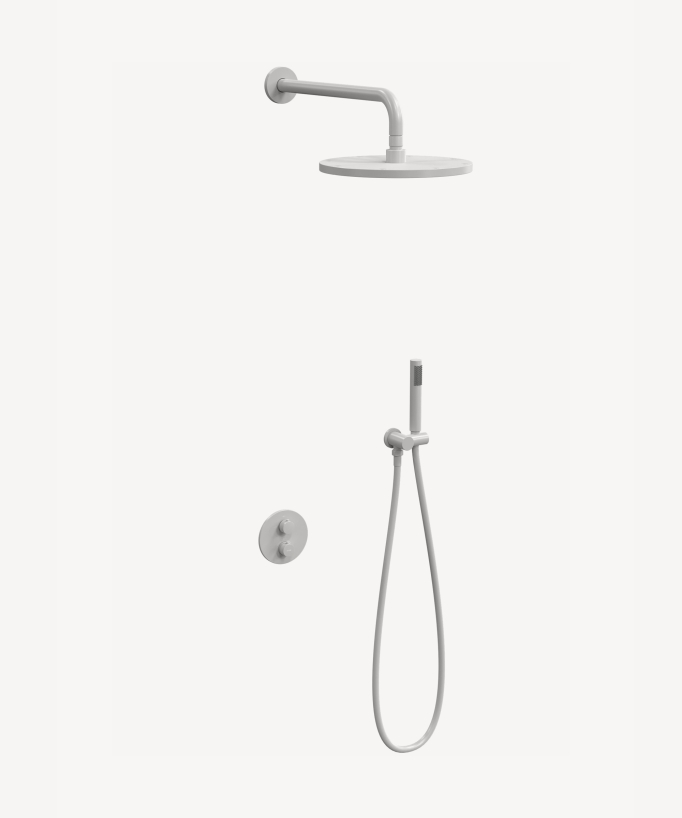Thermostatic Concealed Shower Column with Anti-Limescale Rain Head - White - Corbeau
