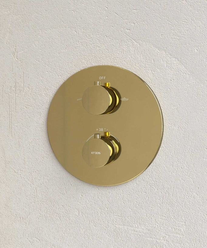 Thermostatic Concealed Shower Column with Anti-Limescale Rain Head - Gold - Corbeau