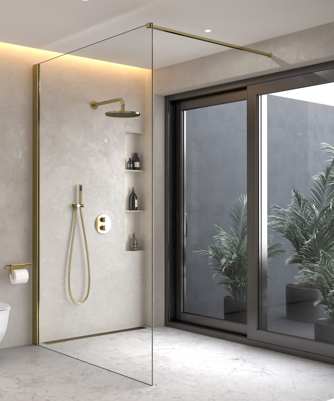 Thermostatic Concealed Shower Column with Anti-Limescale Rain Head - Gold - Corbeau
