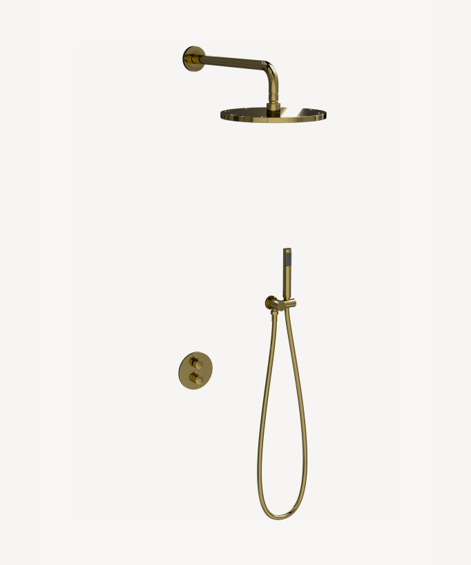 Thermostatic Concealed Shower Column with Anti-Limescale Rain Head - Gold - Corbeau