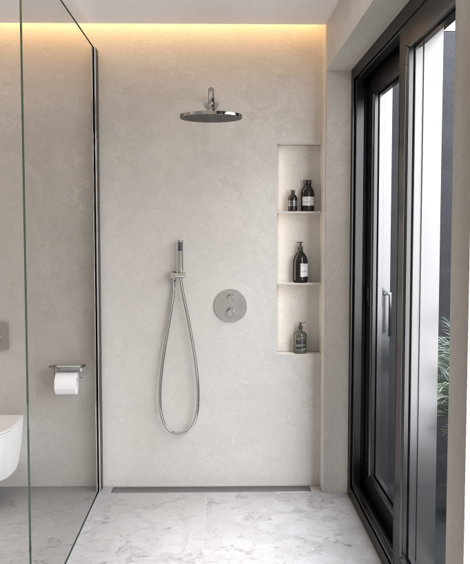 Thermostatic Concealed Shower Column with Anti-Limescale Rain Head - Chrome - Corbeau