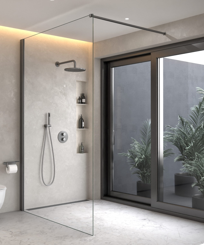 Thermostatic Concealed Shower Column with Anti-Limescale Rain Head - Gunmetal - Corbeau