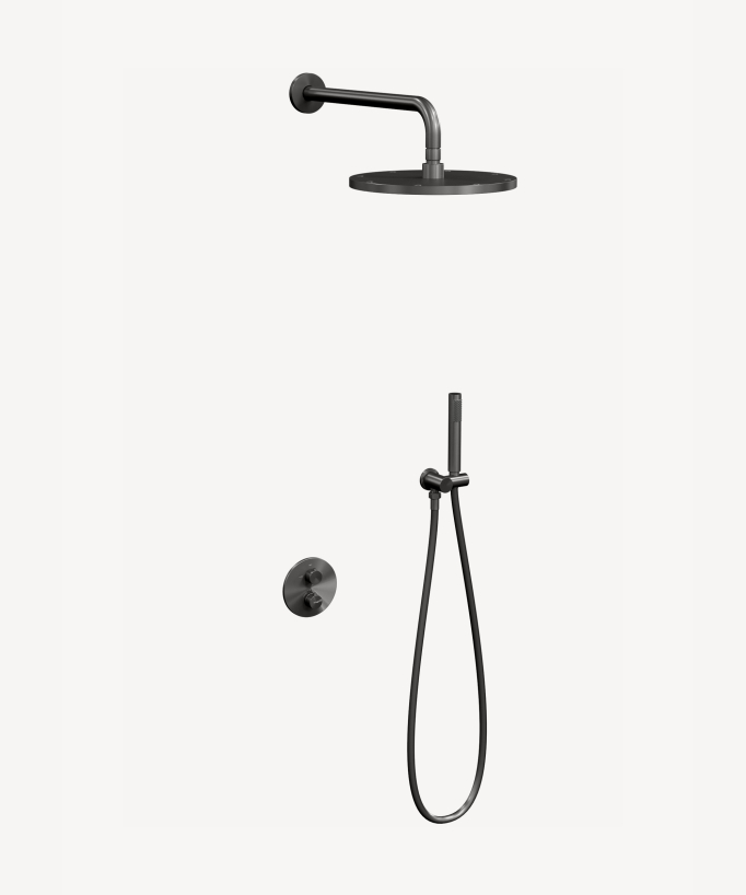 Thermostatic Concealed Shower Column with Anti-Limescale Rain Head - Gunmetal - Corbeau