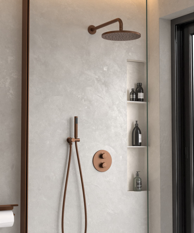 Thermostatic Concealed Shower Column with Anti-Limescale Rain Head - Brushed Rose Gold - Corbeau