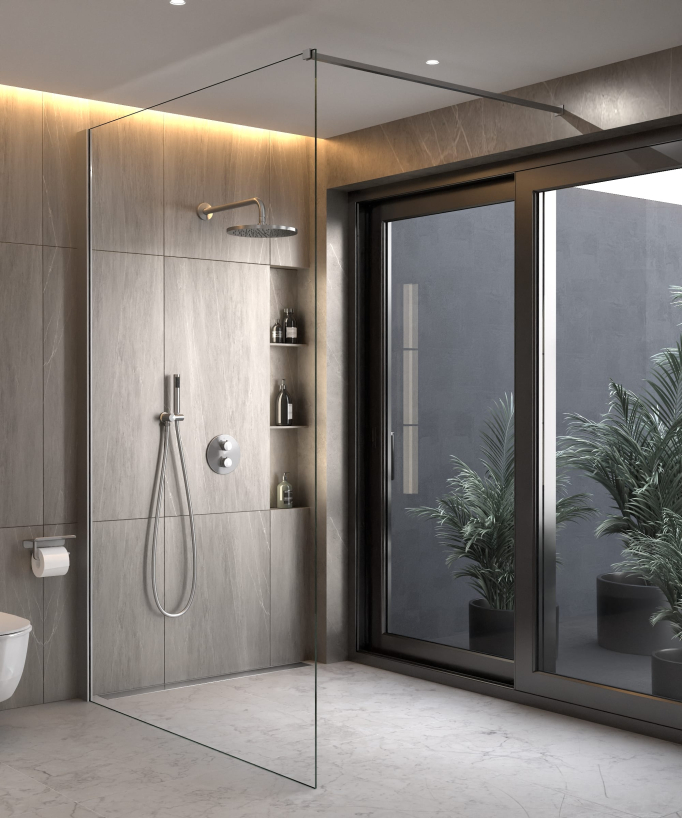 Thermostatic Concealed Shower Column with Anti-Limescale Rain Head - Brushed Nickel - Corbeau