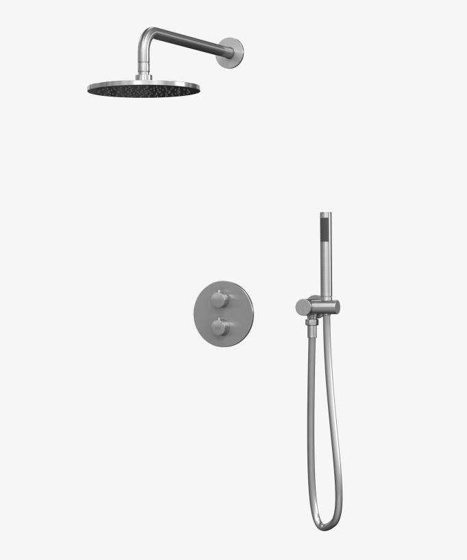 Thermostatic Concealed Shower Column with Anti-Limescale Rain Head - Brushed Nickel - Corbeau