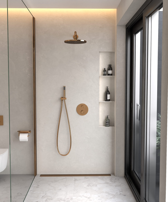 Thermostatic Concealed Shower Column with Anti-Limescale Rain Head - Rose Gold - Corbeau