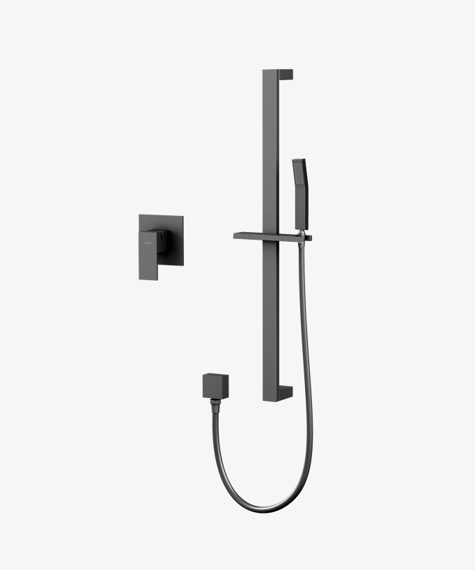 Concealed Shower Mixer with Rail and Hand Shower Set - Gunmetal - Sirius