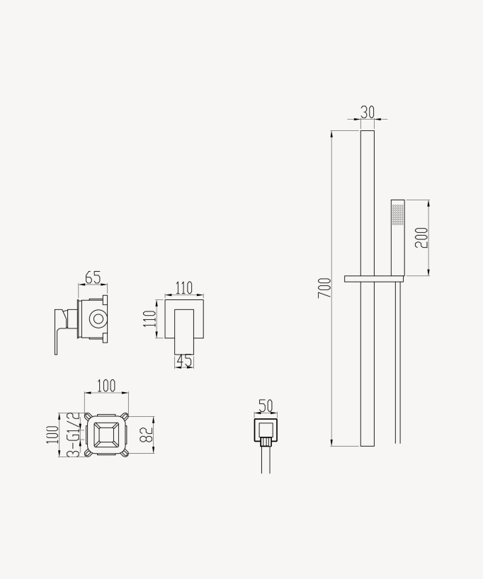 Concealed Shower Mixer with Rail and Hand Shower Set - Gunmetal - Sirius