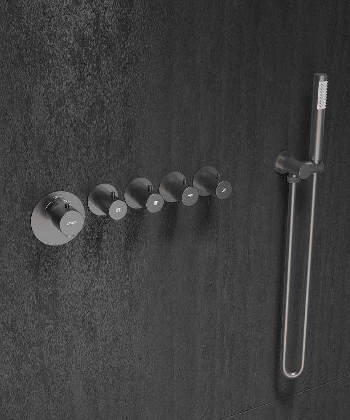 Concealed Thermostatic Multi-Spray Pack with Adjustable Heads Gunmetal - Corbeau