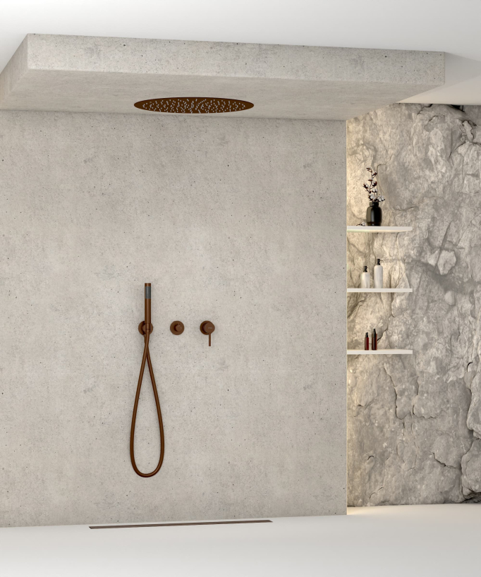 3-hole concealed ceiling shower mixer pack round Brushed rose gold – Corbeau