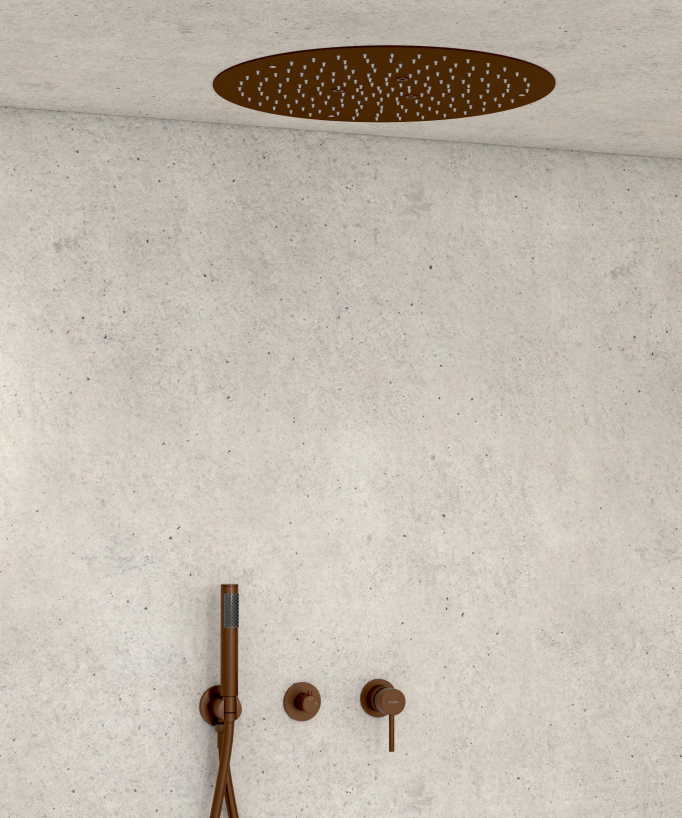 3-hole concealed ceiling shower mixer pack round Brushed rose gold – Corbeau