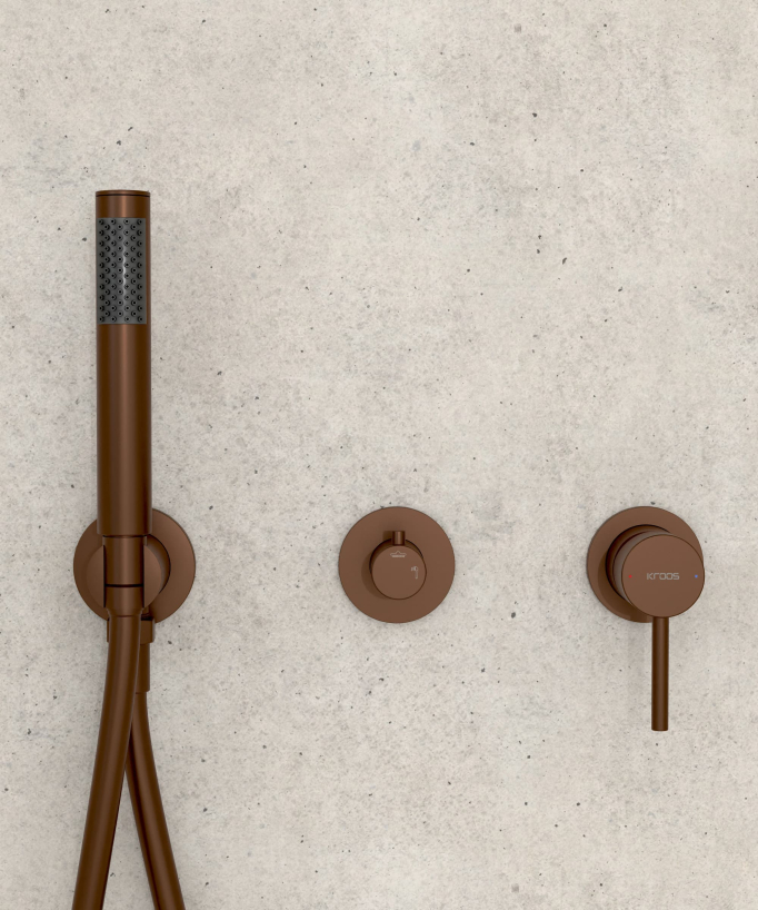 3-hole concealed ceiling shower mixer pack round Brushed rose gold – Corbeau