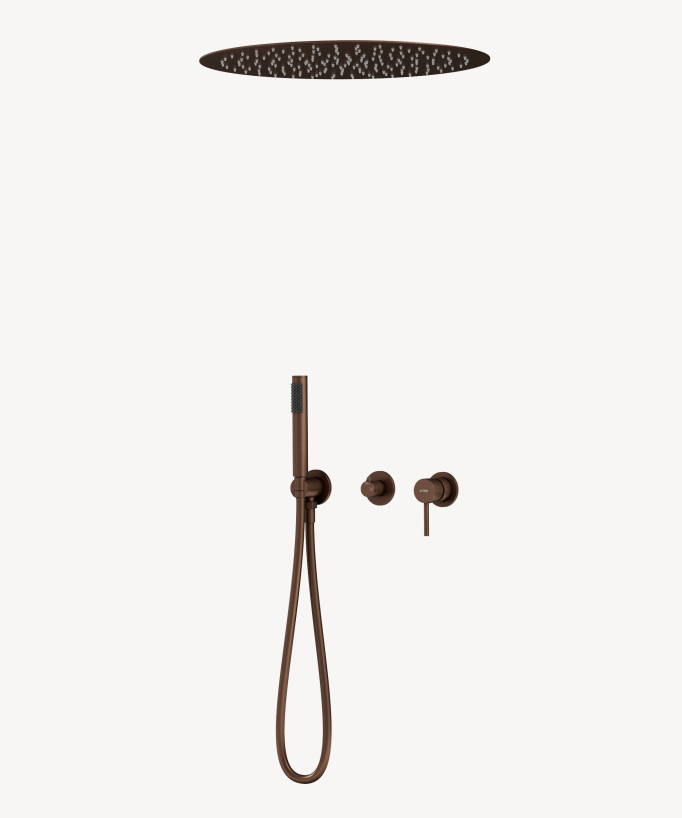 3-hole concealed ceiling shower mixer pack round Brushed rose gold – Corbeau