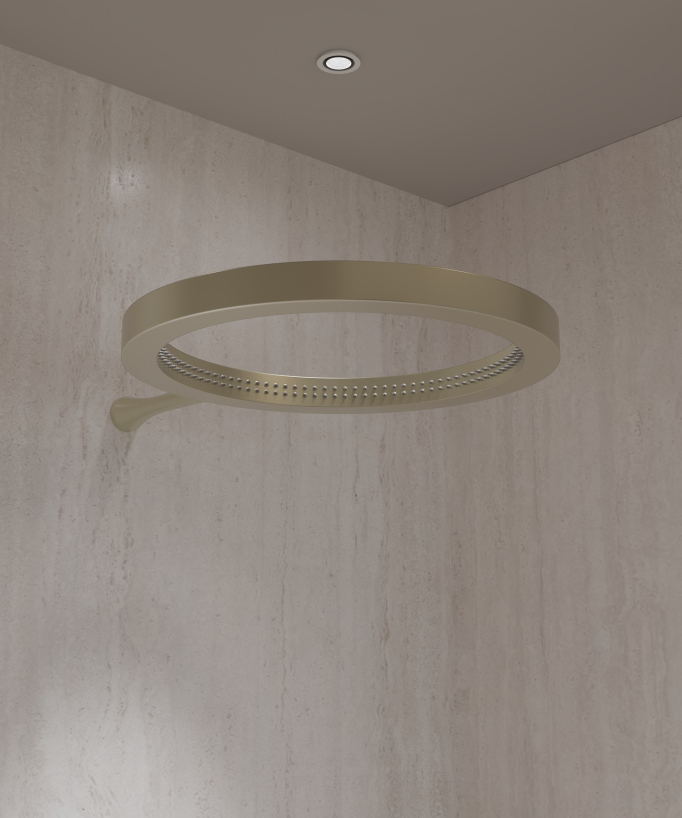Shower kit with circular rainfall shower head Brushed gold – Corbeau