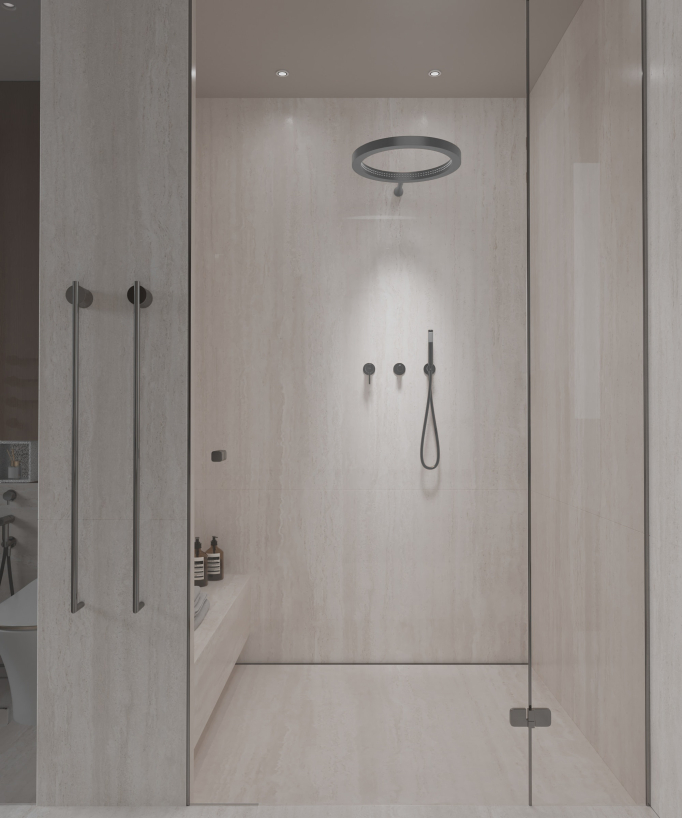 Shower kit with circular rainfall shower head Gunmetal – Corbeau