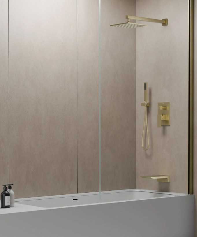 Thilia Concealed Shower and Bath Column with Waterfall Spout - Brushed Gold