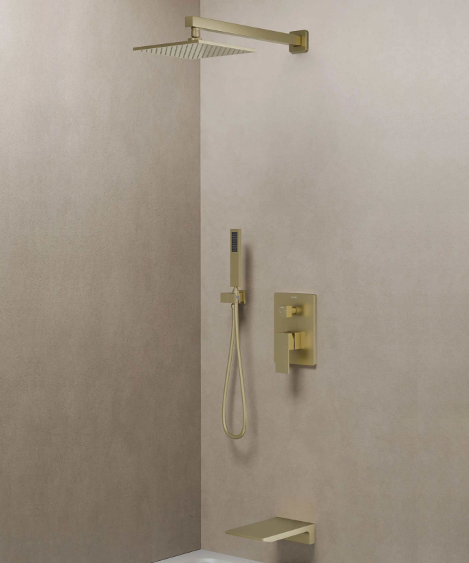 Thilia Concealed Shower and Bath Column with Waterfall Spout - Brushed Gold