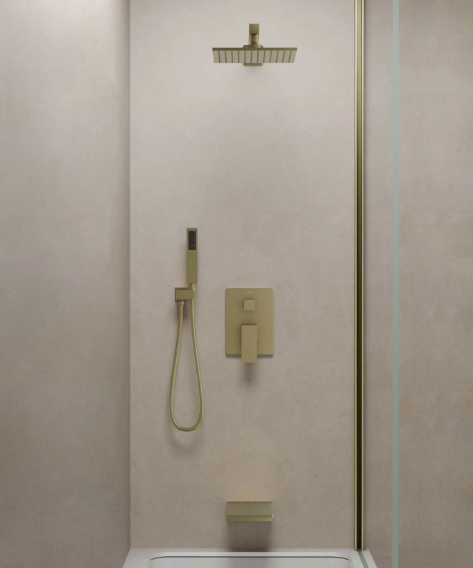 Thilia Concealed Shower and Bath Column with Waterfall Spout - Brushed Gold