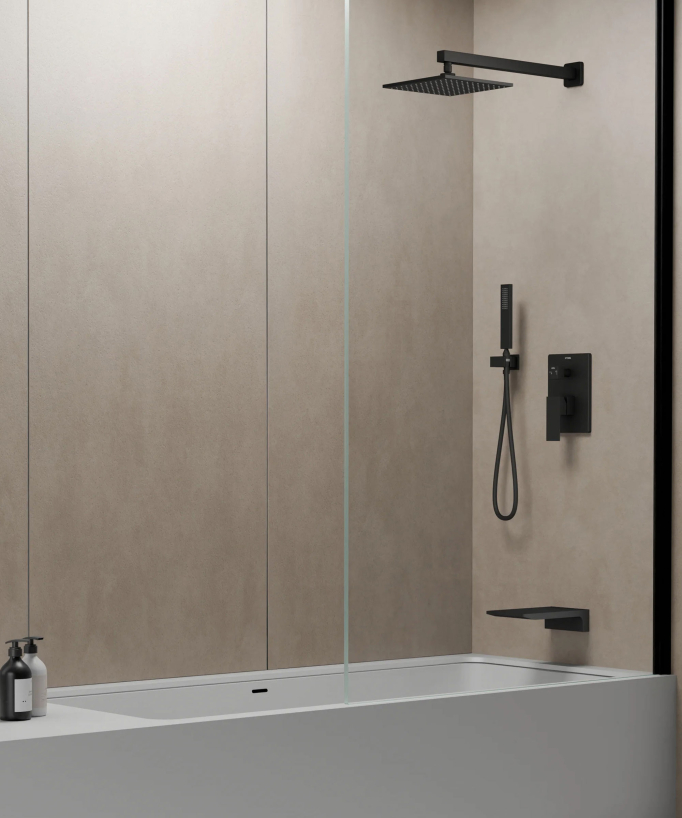 Thilia Concealed Shower and Bath Column with Waterfall Spout - Black