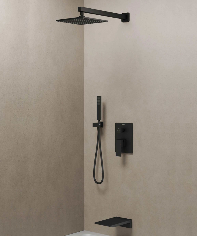 Thilia Concealed Shower and Bath Column with Waterfall Spout - Black