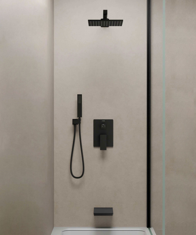 Thilia Concealed Shower and Bath Column with Waterfall Spout - Black