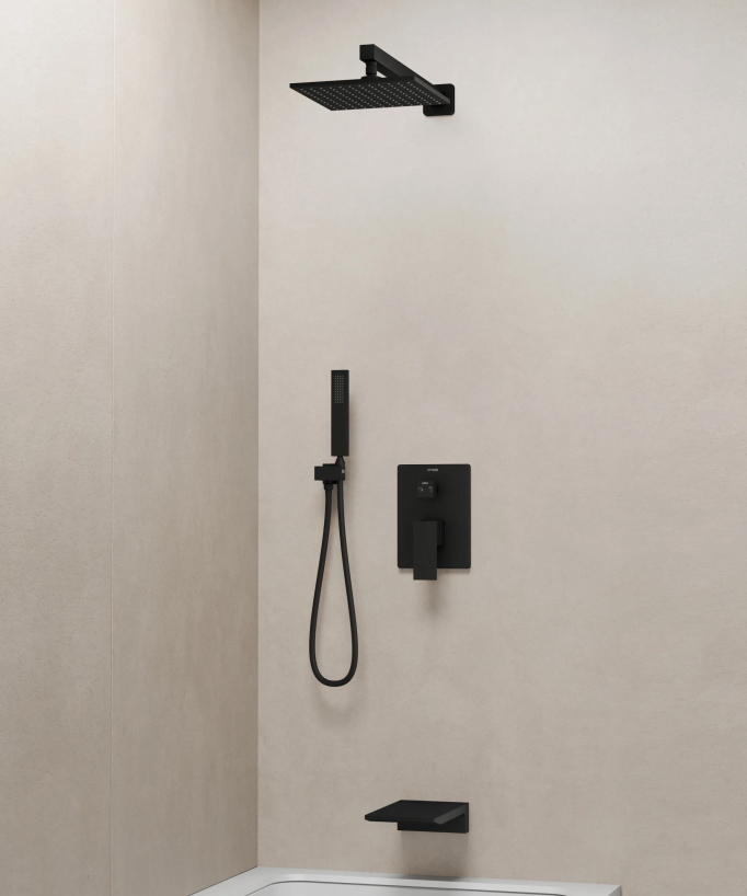 Thilia Concealed Shower and Bath Column with Waterfall Spout - Black
