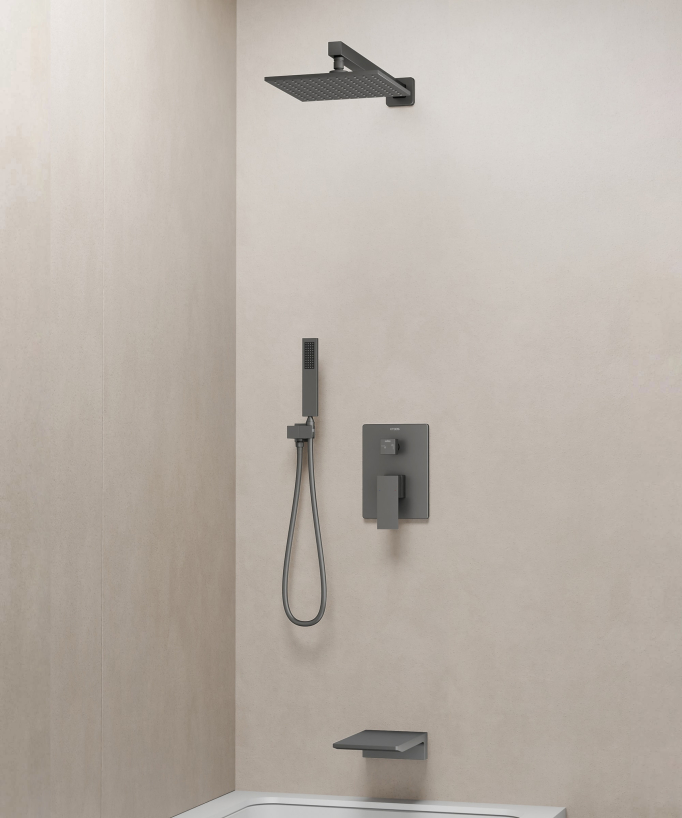 Concealed Shower and Bath Column with Waterfall Spout - Gunmetal - Thilia