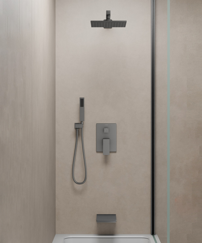 Concealed Shower and Bath Column with Waterfall Spout - Gunmetal - Thilia
