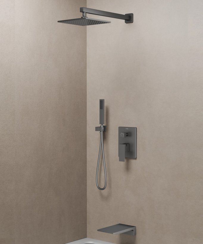 Concealed Shower and Bath Column with Waterfall Spout - Gunmetal - Thilia