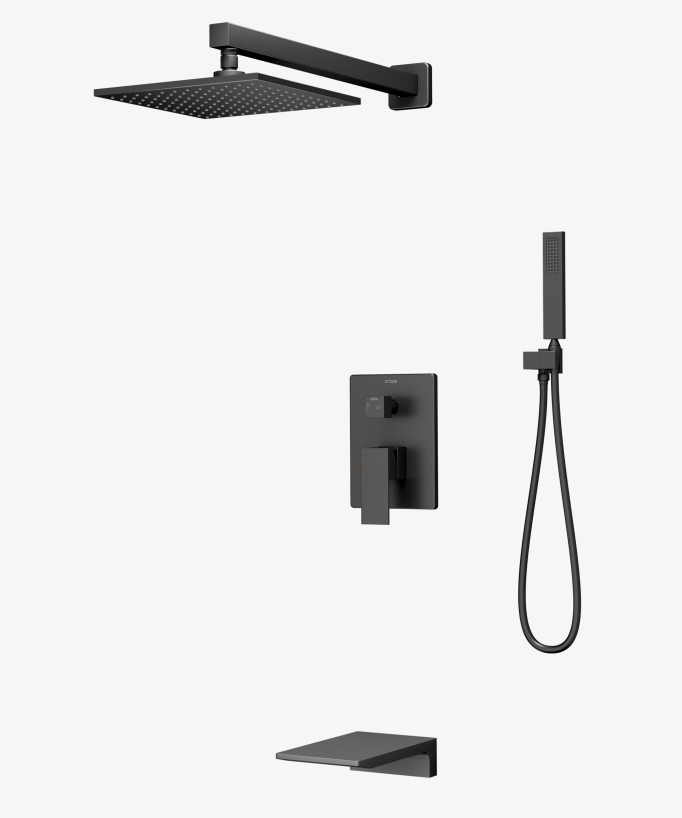 Concealed Shower and Bath Column with Waterfall Spout - Gunmetal - Thilia