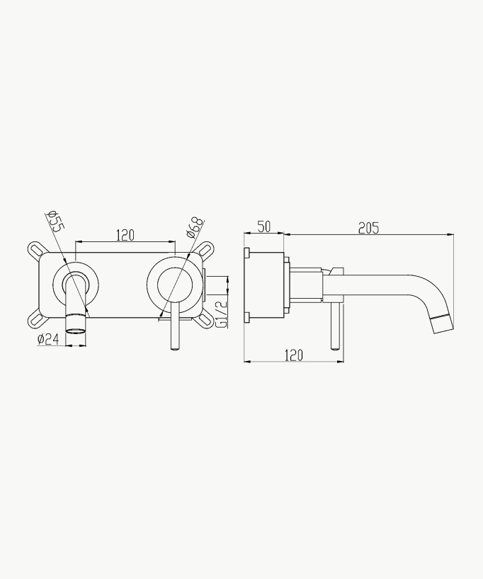 Wall-Mounted Basin Mixer, Brushed Gold - Corbeau