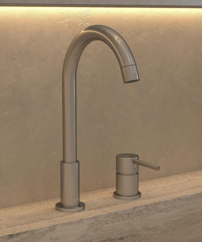 2-Hole Basin Mixer Tap, Brushed Nickel - Corbeau