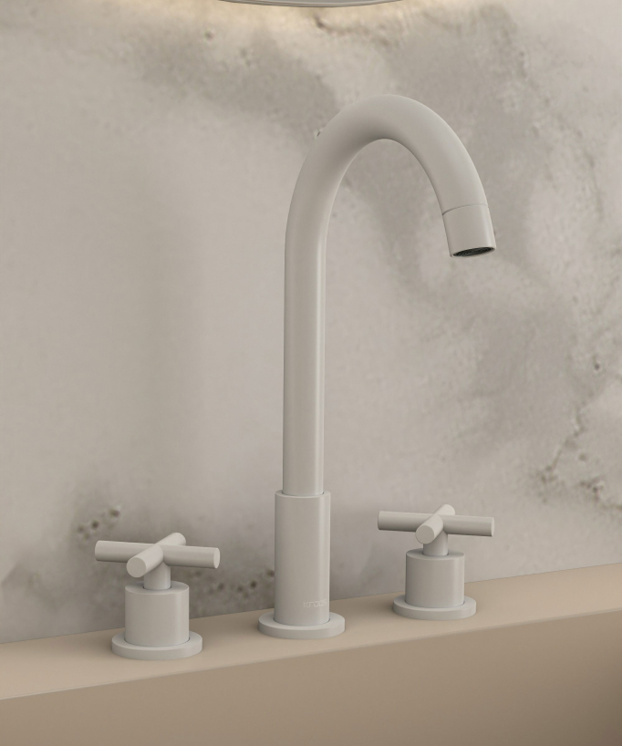 3-Hole Deck-Mounted Basin Mixer, White - Corbeau