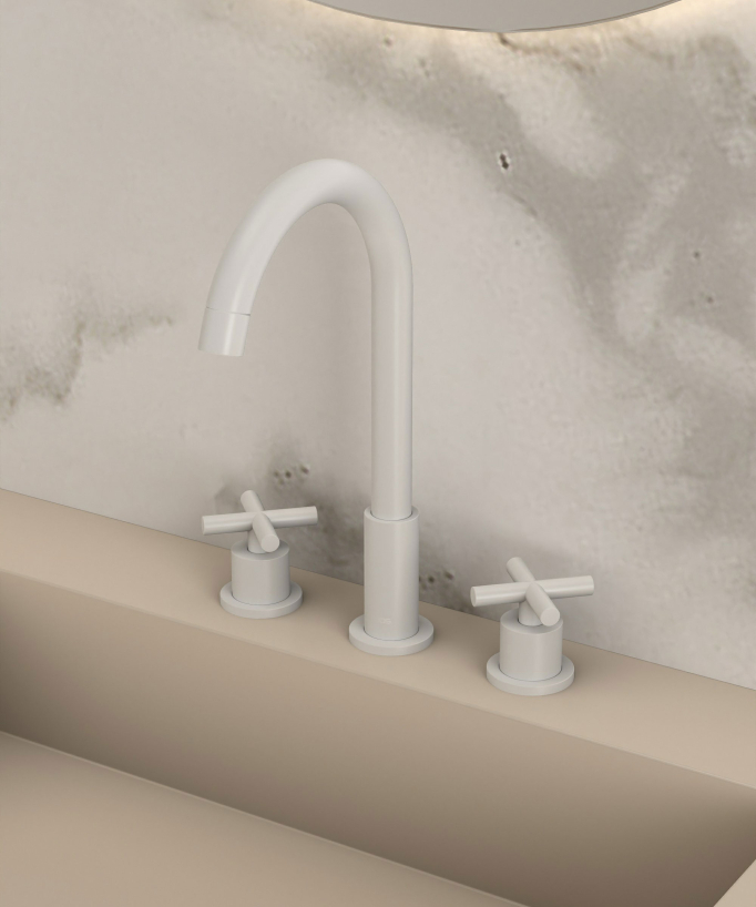 3-Hole Deck-Mounted Basin Mixer, White - Corbeau