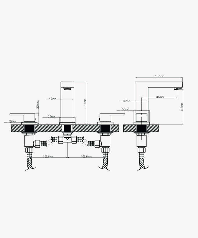 3-Hole Deck-Mounted Basin Mixer, Gunmetal - Sirius
