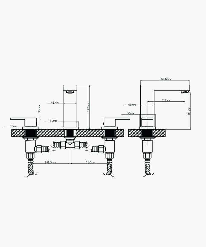 3-Hole Deck-Mounted Basin Mixer, Rose Gold - Sirius